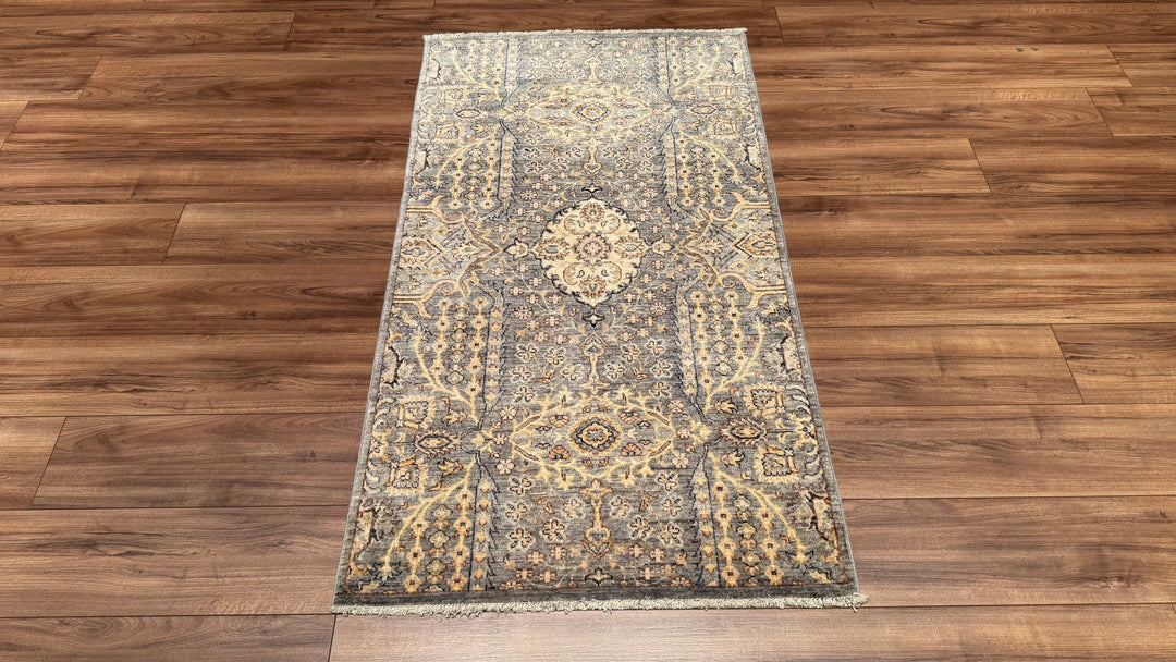 Uşak Original Hand Woven Gray Beige Vegetable Dyed Wool Carpet 0.87x160 1.39 Square Meters - 3x5 ft