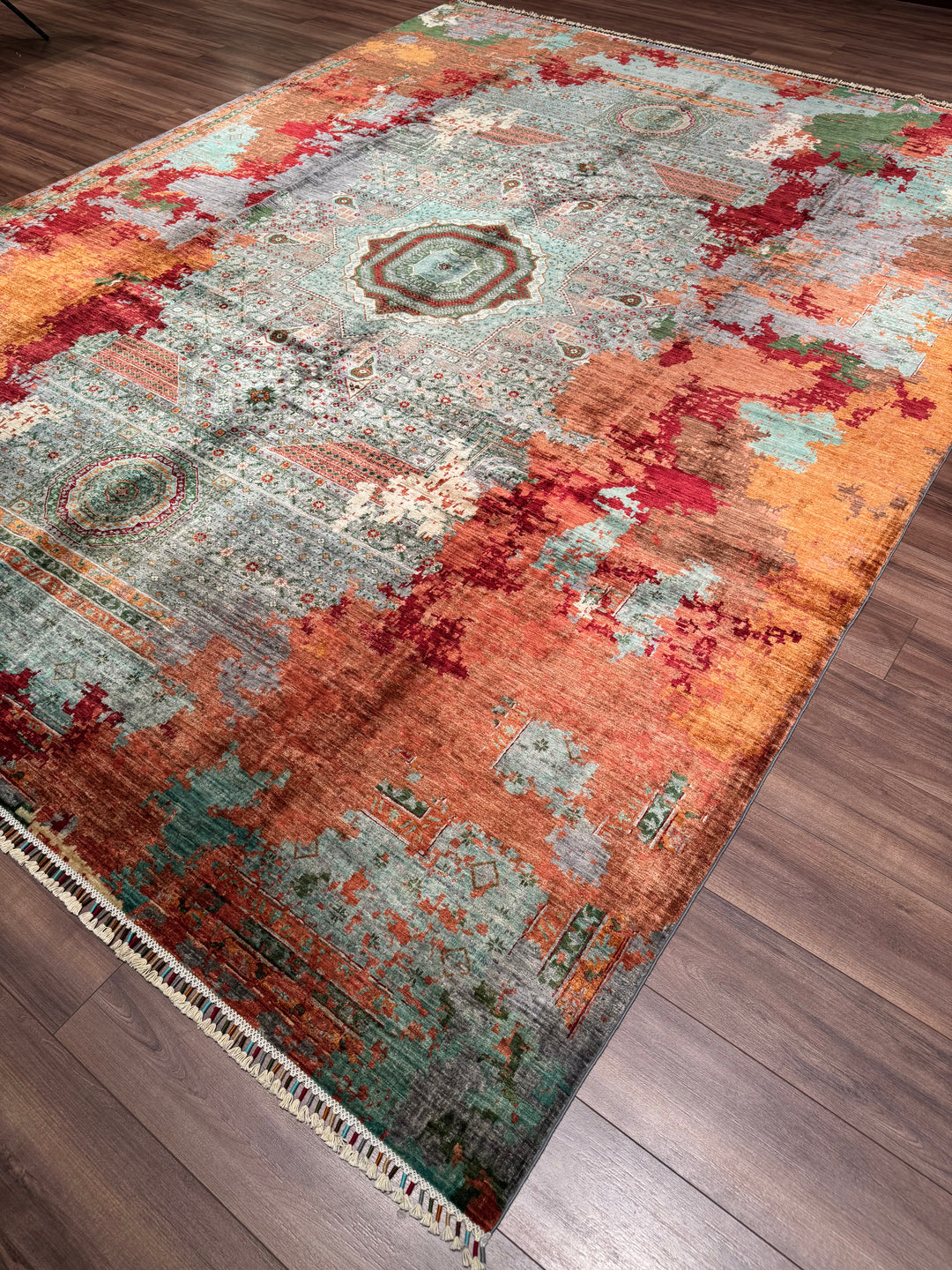 Kırık Memlük Orijinal El Dokuması Multi Kök Boya Yün Halı 301x397 11.95 Metrekare - 10x13 ft