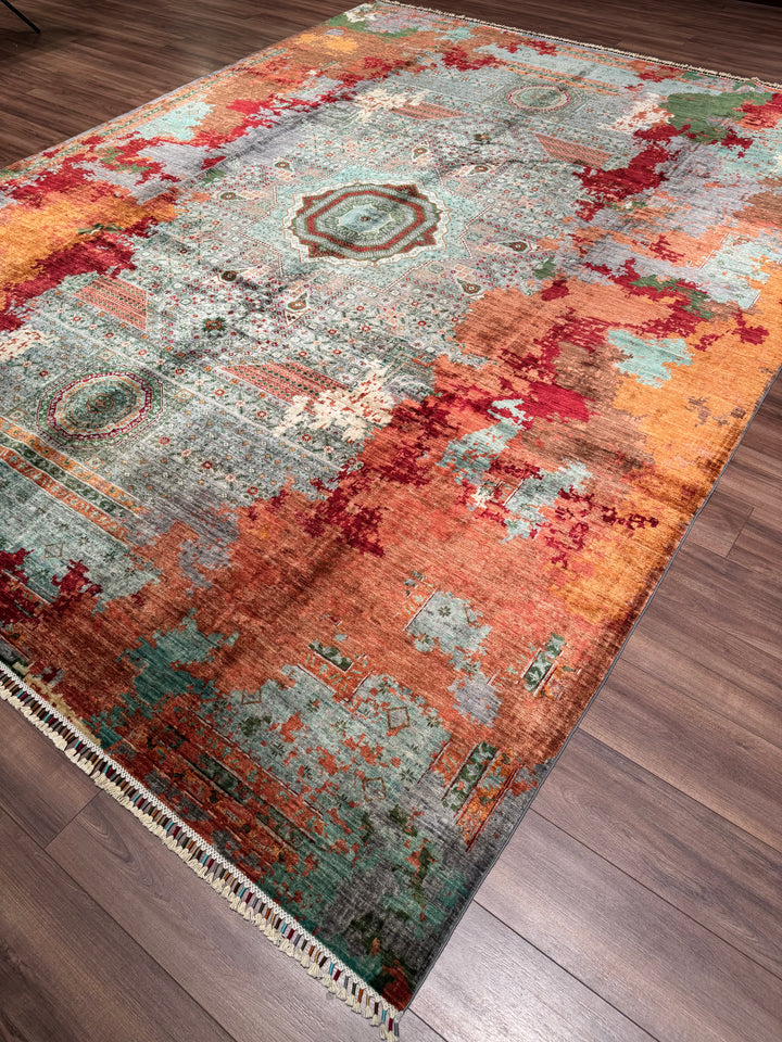 Kırık Memlük Orijinal El Dokuması Multi Kök Boya Yün Halı 301x397 11.95 Metrekare - 10x13 ft