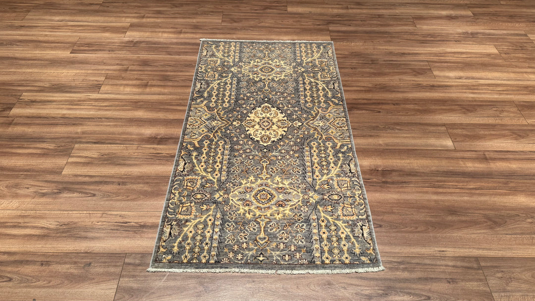 Uşak Original Hand Woven Gray Beige Vegetable Dyed Wool Carpet 0.87x160 1.39 Square Meters - 3x5 ft