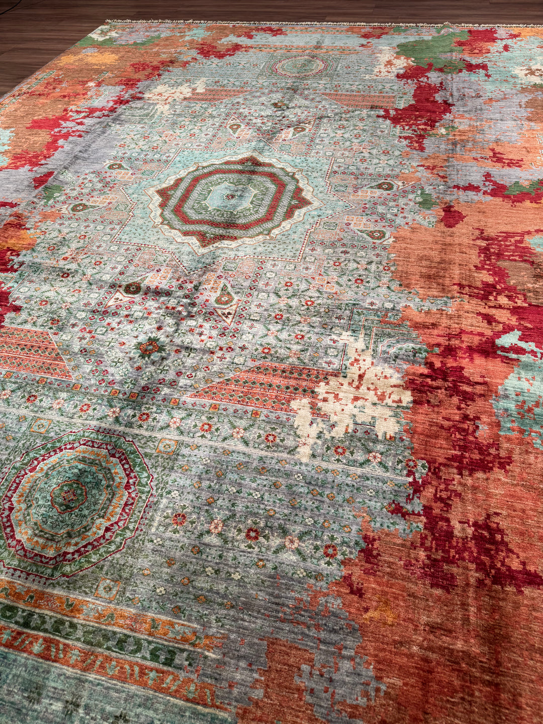 Kırık Memlük Orijinal El Dokuması Multi Kök Boya Yün Halı 301x397 11.95 Metrekare - 10x13 ft