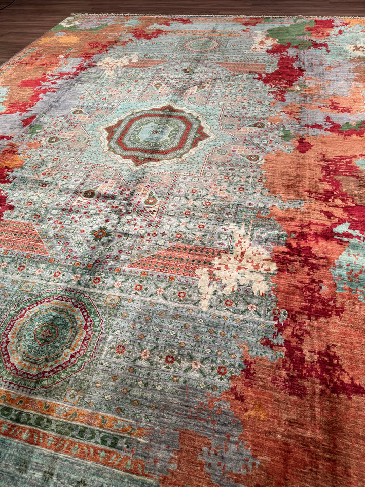 Kırık Memlük Orijinal El Dokuması Multi Kök Boya Yün Halı 301x397 11.95 Metrekare - 10x13 ft