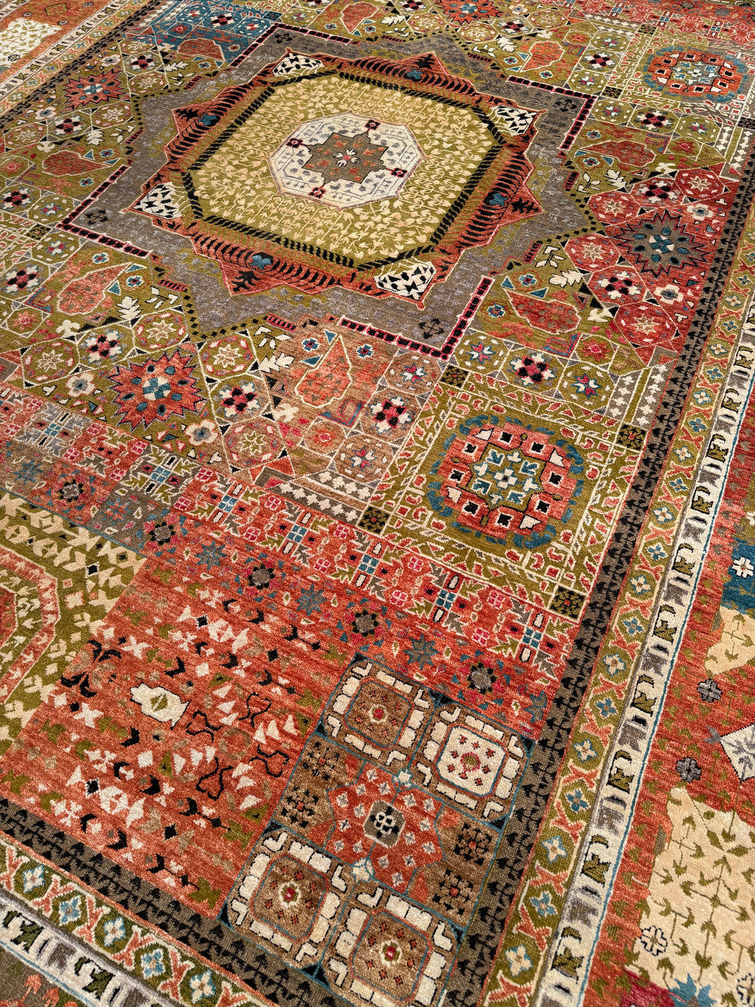 Oxidized Original Hand Woven Multi Wool Silk Carpet 301x432 13 Square Meters - 10x14 ft