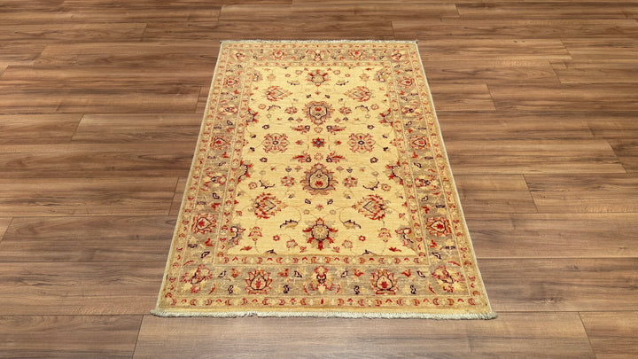 Uşak Original Hand Woven Beige Red Vegetable Dyed Wool Carpet 106x152 1.61 Square Meters - 3x5 ft