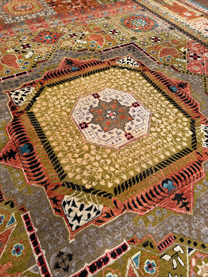 Oxidized Original Hand Woven Multi Wool Silk Carpet 301x432 13 Square Meters - 10x14 ft