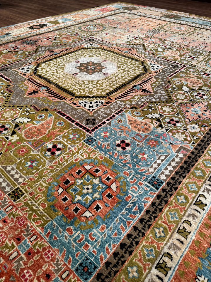 Oxidized Original Hand Woven Multi Wool Silk Carpet 301x432 13 Square Meters - 10x14 ft