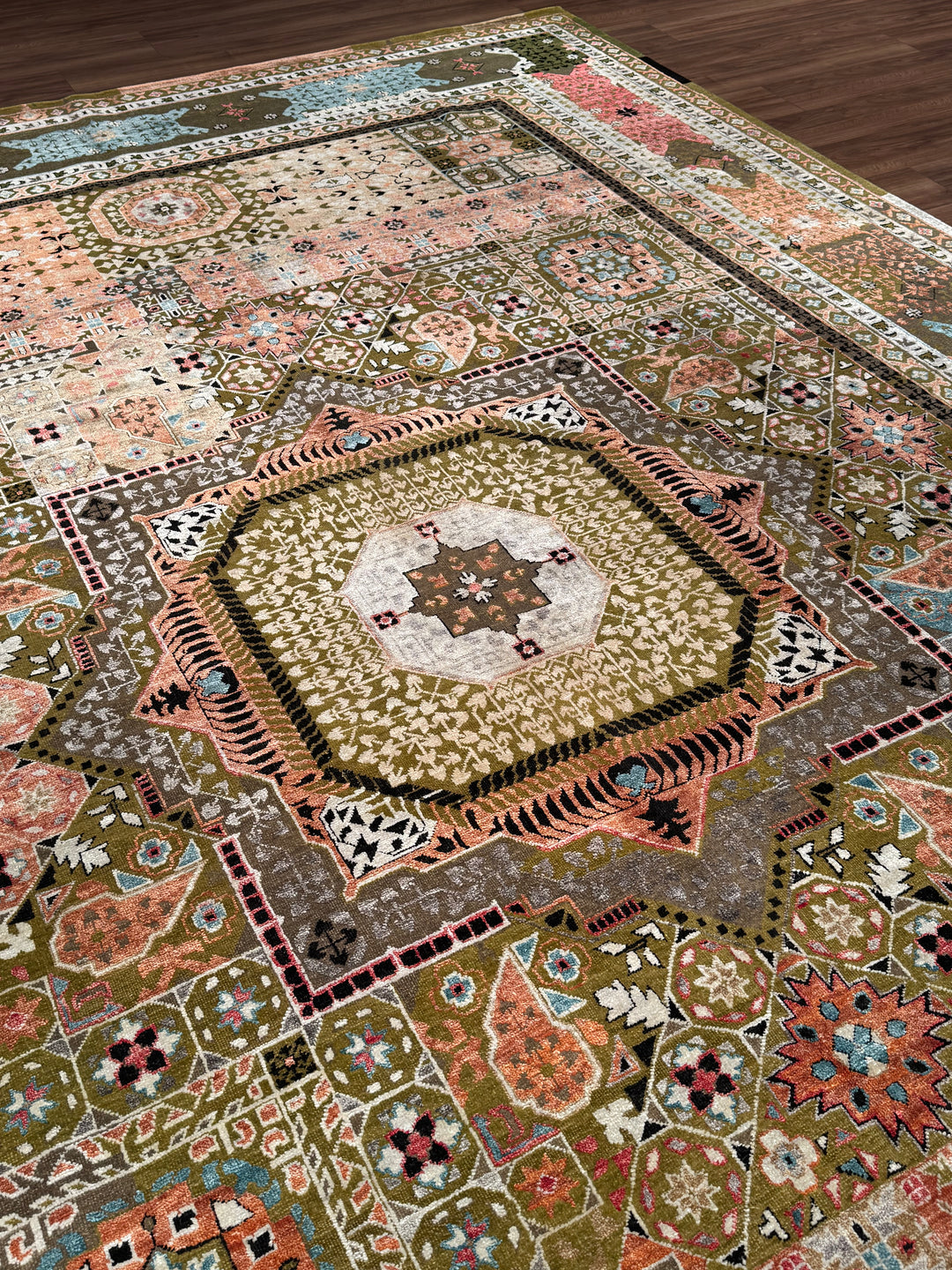 Oxidized Original Hand Woven Multi Wool Silk Carpet 301x432 13 Square Meters - 10x14 ft