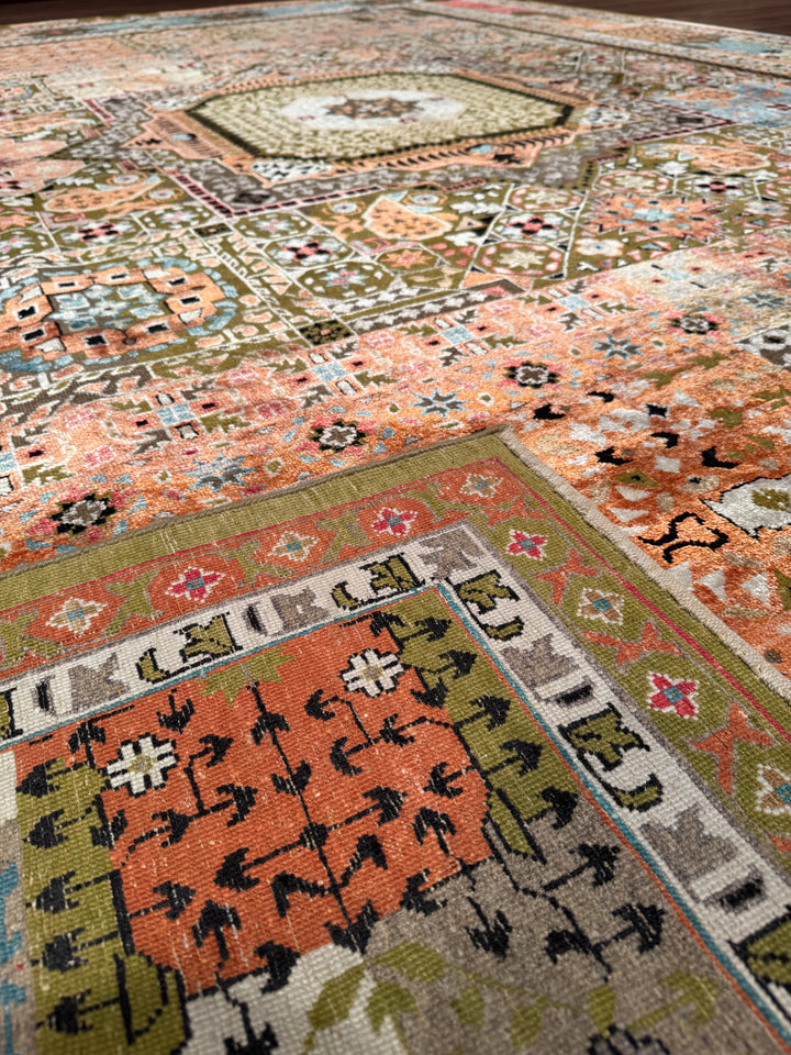 Oxidized Original Hand Woven Multi Wool Silk Carpet 301x432 13 Square Meters - 10x14 ft