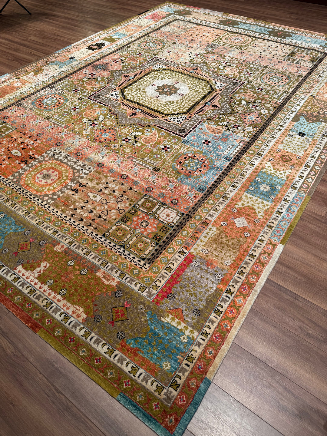 Oxidized Original Hand Woven Multi Wool Silk Carpet 301x432 13 Square Meters - 10x14 ft