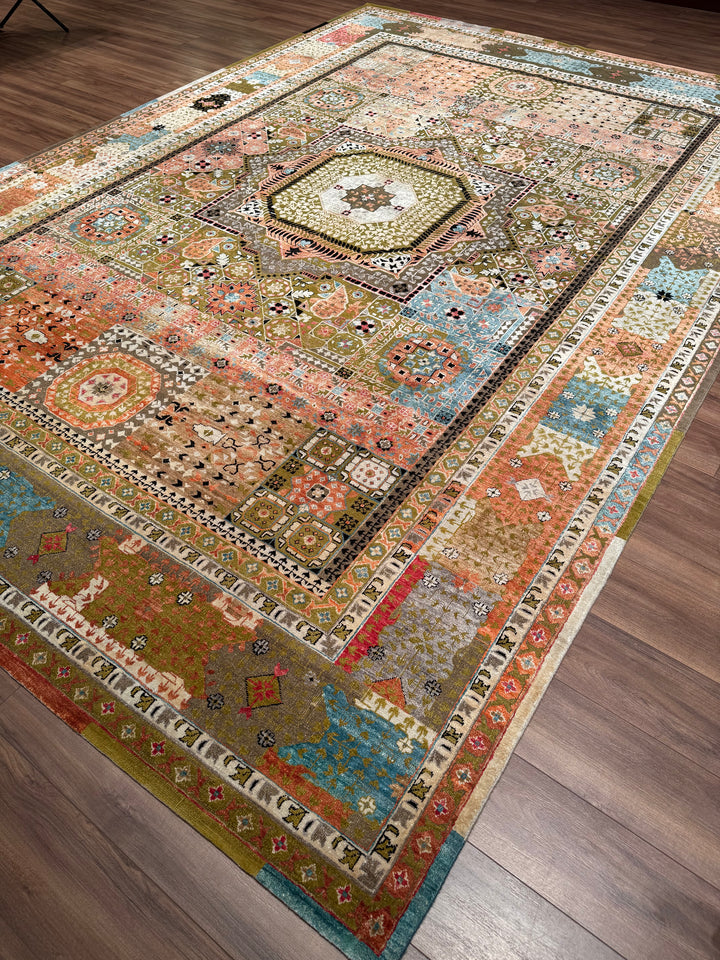 Oxidized Original Hand Woven Multi Wool Silk Carpet 301x432 13 Square Meters - 10x14 ft