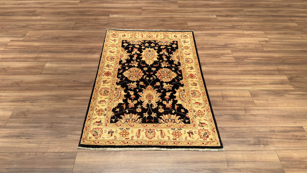 Uşak Original Hand Woven Beige Black Vegetable Dyed Wool Carpet 100x152 1.52 Square Meters - 3x5 ft