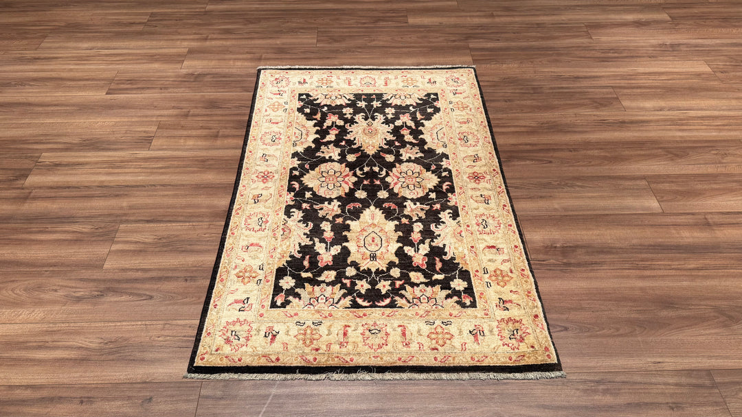 Uşak Original Hand Woven Beige Black Vegetable Dyed Wool Carpet 100x152 1.52 Square Meters - 3x5 ft