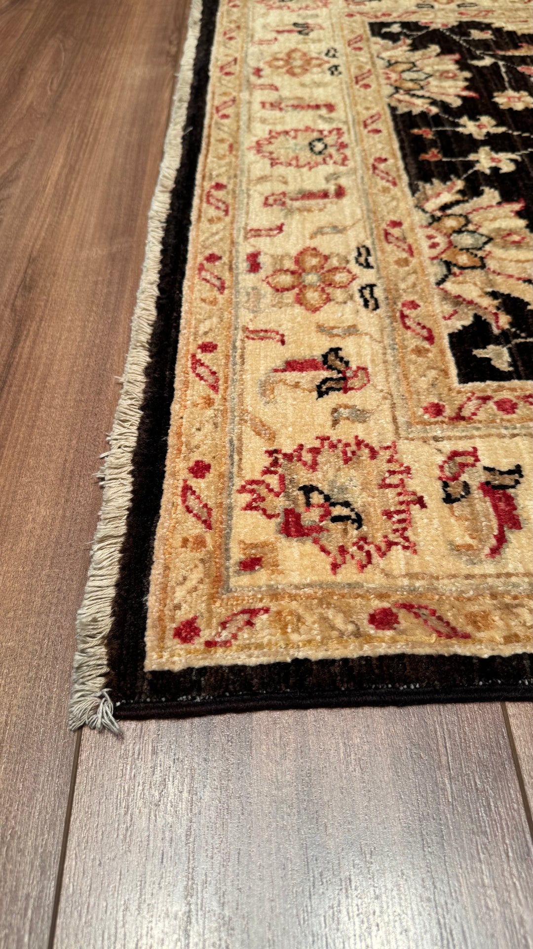 Uşak Original Hand Woven Beige Black Vegetable Dyed Wool Carpet 100x152 1.52 Square Meters - 3x5 ft