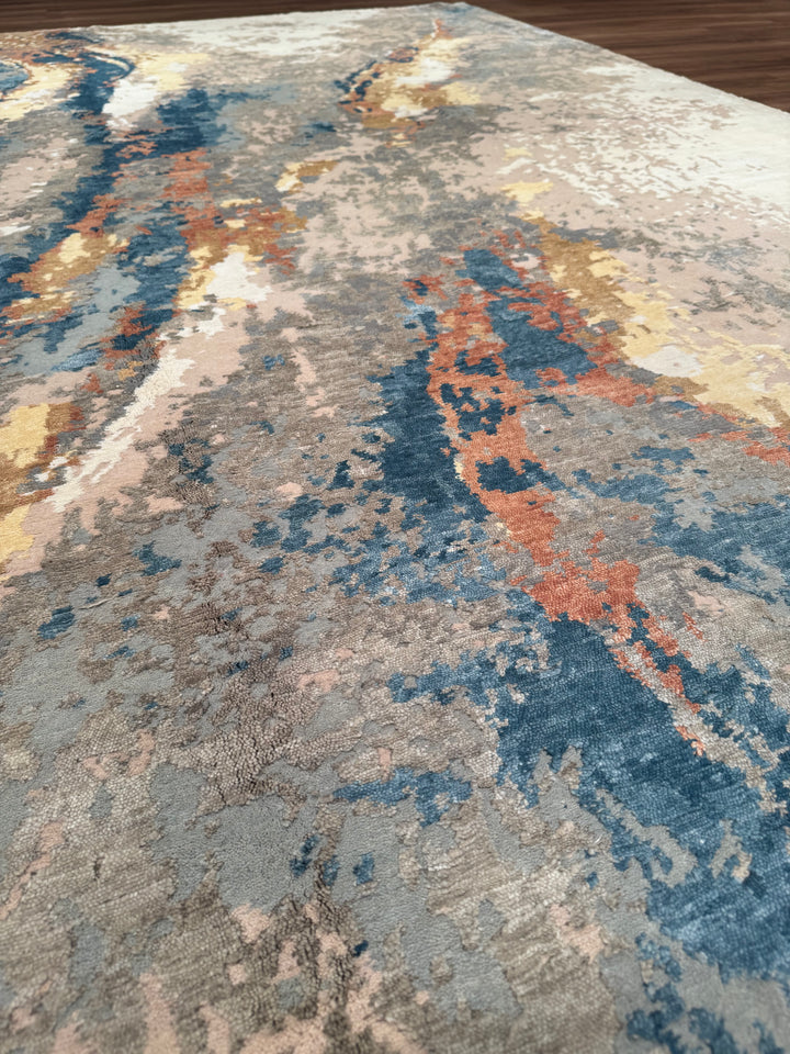 New Diamond Original Hand-Woven Gray Wool Bamboo Carpet 274x366 10.03 Square Meters - 9x12 ft