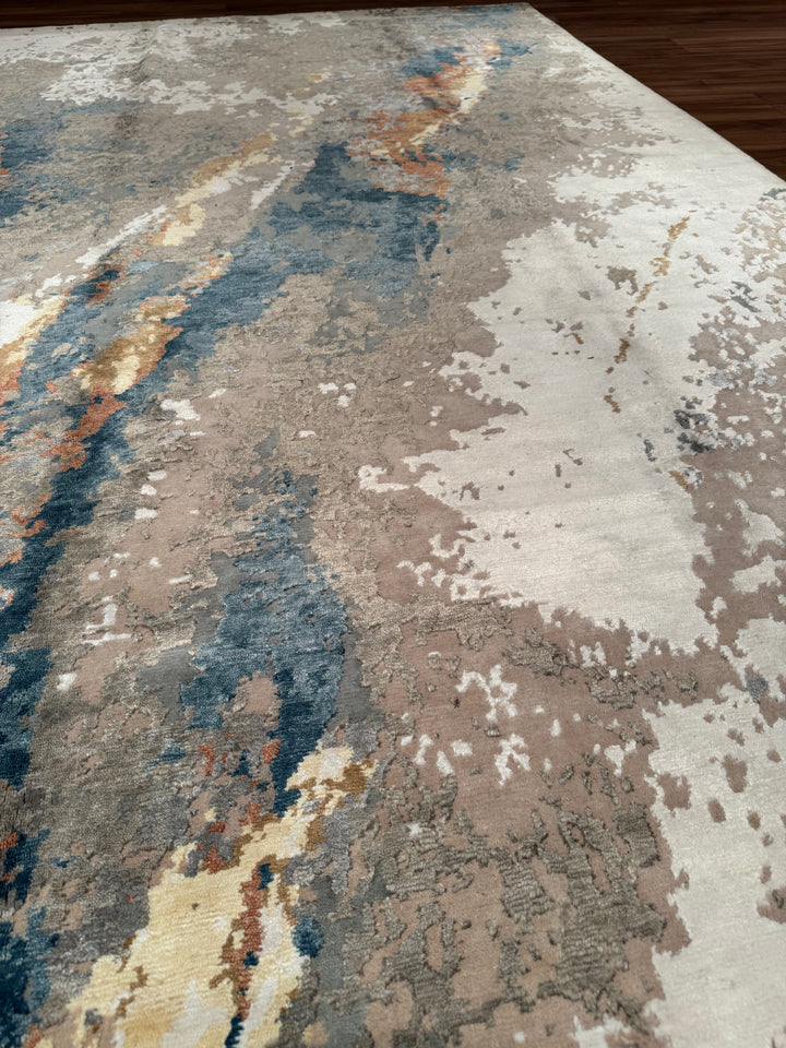 New Diamond Original Hand-Woven Gray Wool Bamboo Carpet 274x366 10.03 Square Meters - 9x12 ft