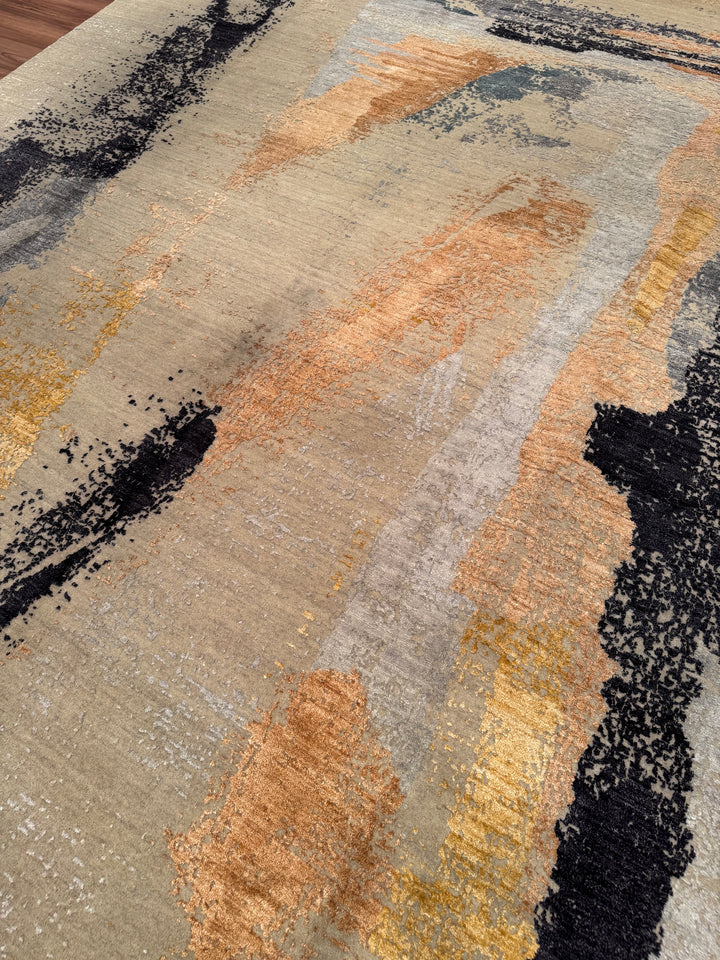 New Diamond Original Hand-Woven Gray Wool Bamboo Carpet 278x368 10.23 Square Meters - 9x12 ft