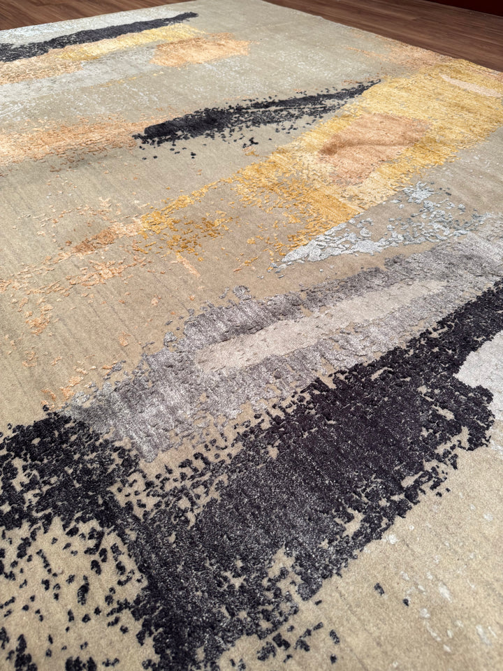 New Diamond Original Hand-Woven Gray Wool Bamboo Carpet 278x368 10.23 Square Meters - 9x12 ft