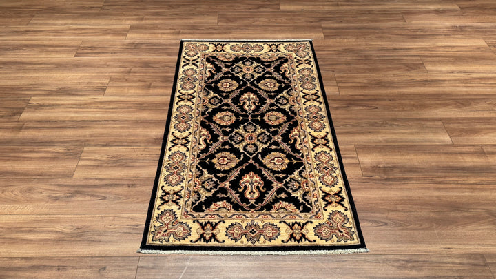 Uşak Original Hand Woven Beige Black Vegetable Dyed Wool Carpet 0.90x151 1.36 Square Meters - 3x5 ft