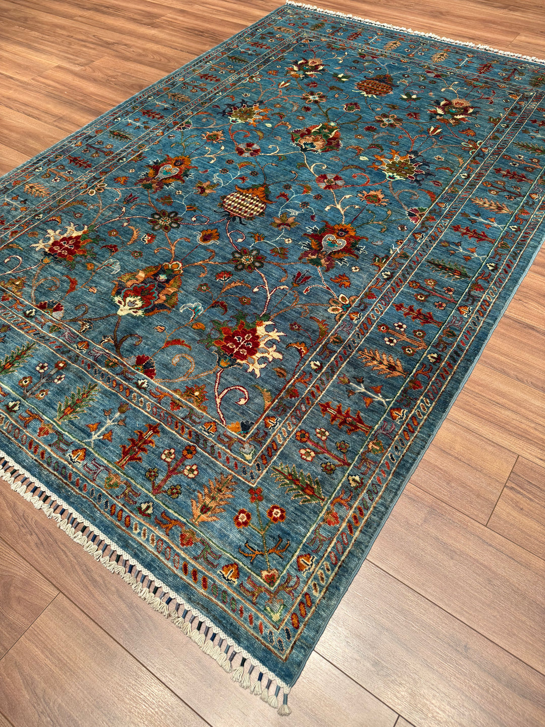 Sultani Binbirgece Original Hand-Woven Blue Vegetable Dyed Wool Carpet 169x247 4.17 Square Meters - 6x8 ft