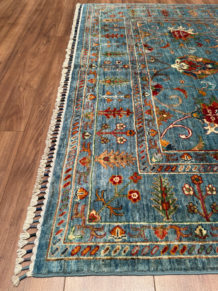 Sultani Binbirgece Original Hand-Woven Blue Vegetable Dyed Wool Carpet 169x247 4.17 Square Meters - 6x8 ft