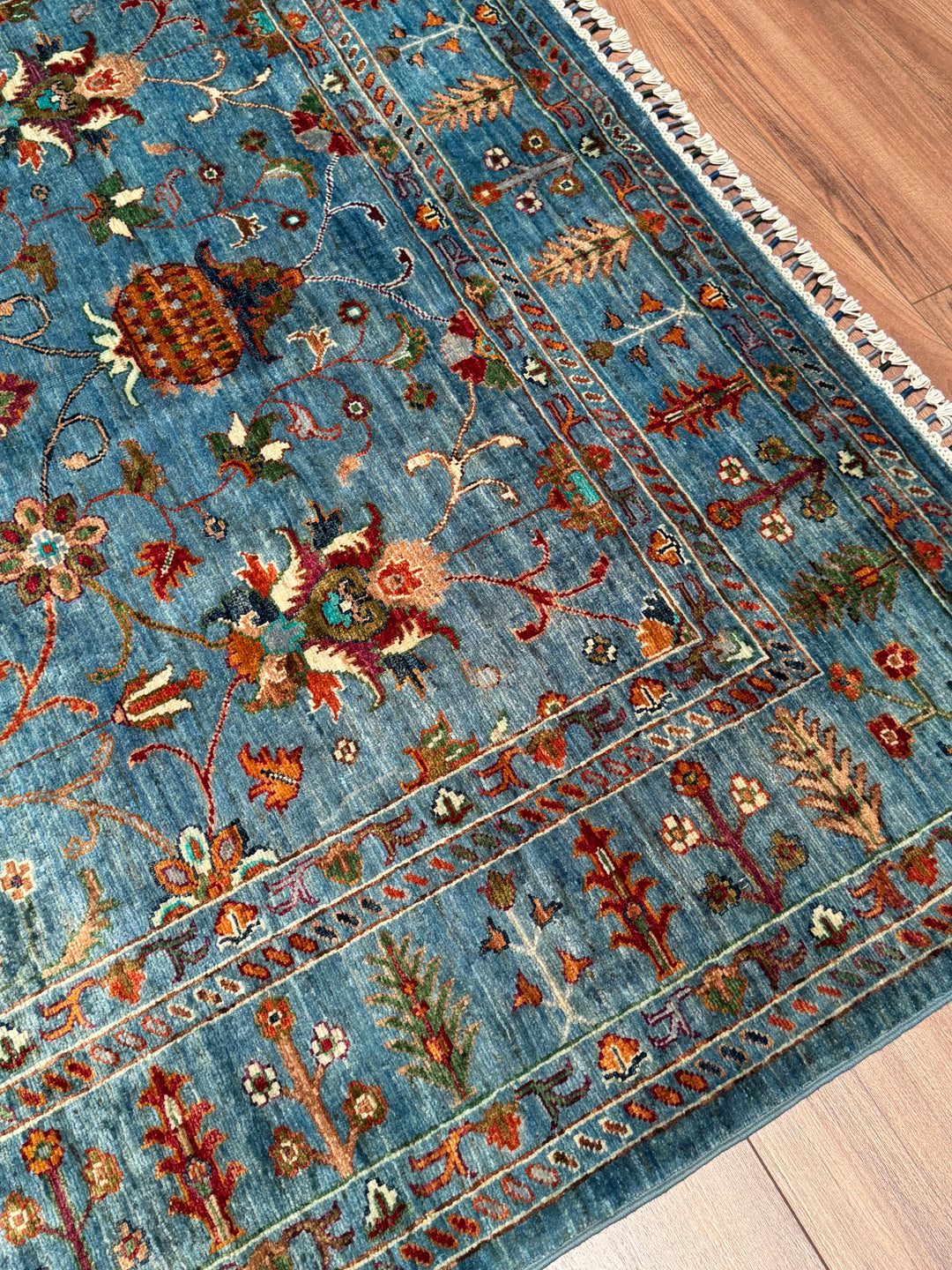 Sultani Binbirgece Original Hand-Woven Blue Vegetable Dyed Wool Carpet 169x247 4.17 Square Meters - 6x8 ft