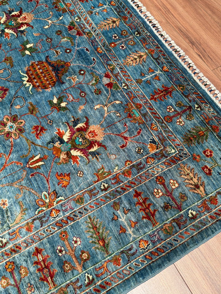 Sultani Binbirgece Original Hand-Woven Blue Vegetable Dyed Wool Carpet 169x247 4.17 Square Meters - 6x8 ft