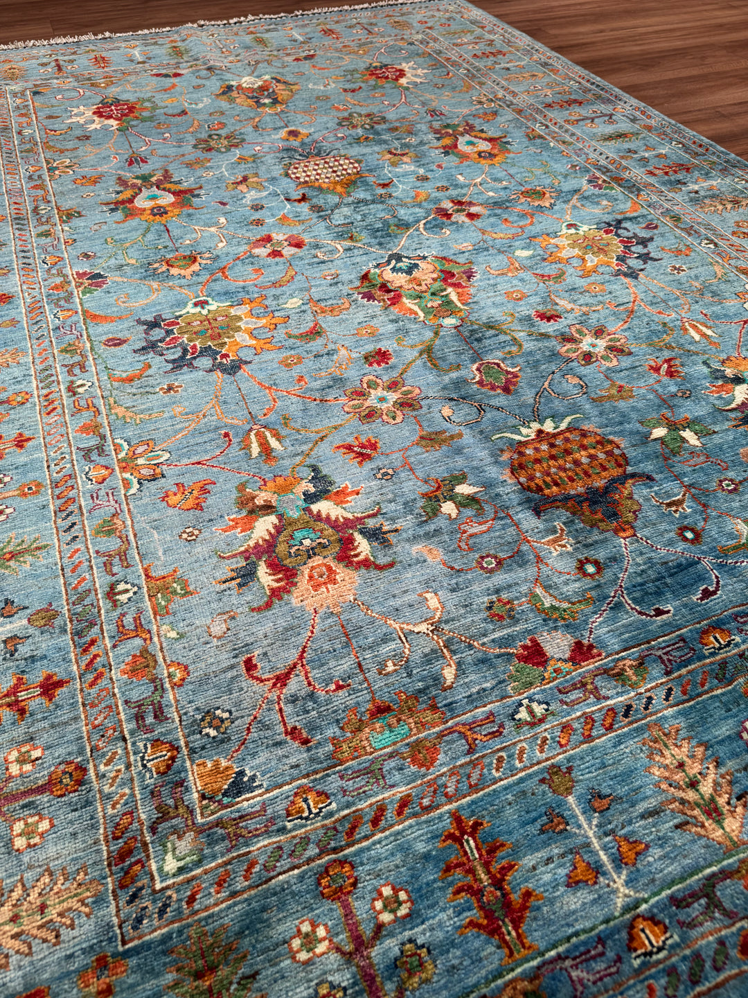 Sultani Binbirgece Original Hand-Woven Blue Vegetable Dyed Wool Carpet 169x247 4.17 Square Meters - 6x8 ft