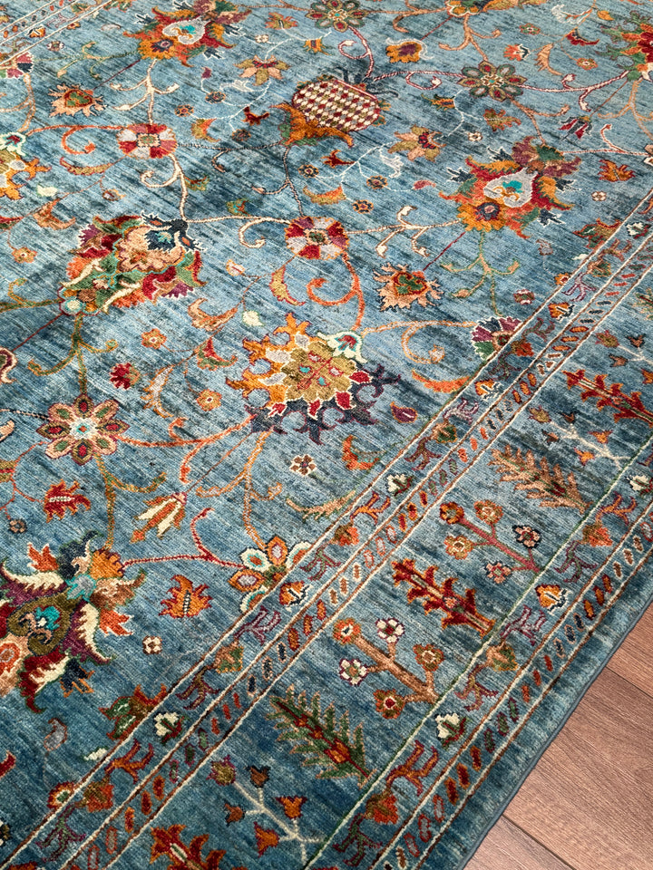 Sultani Binbirgece Original Hand-Woven Blue Vegetable Dyed Wool Carpet 169x247 4.17 Square Meters - 6x8 ft