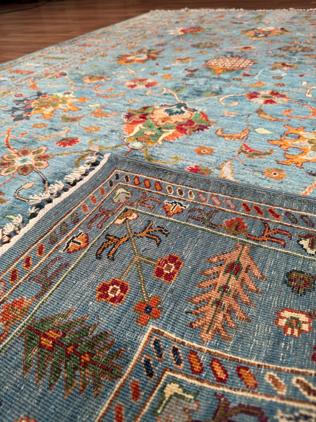Sultani Binbirgece Original Hand-Woven Blue Vegetable Dyed Wool Carpet 169x247 4.17 Square Meters - 6x8 ft