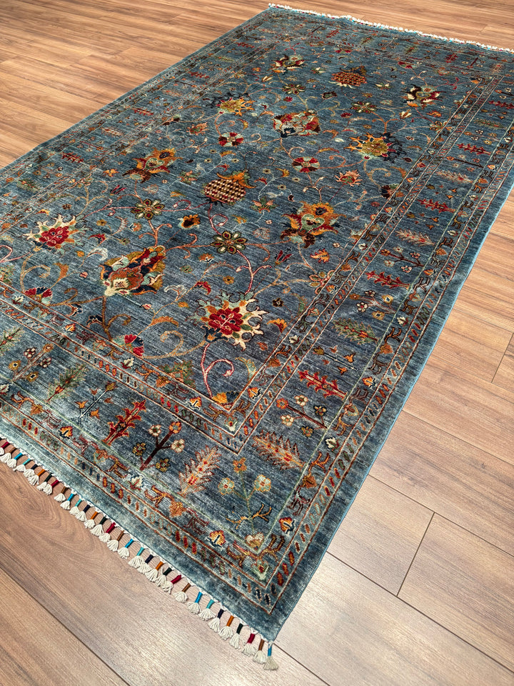 سجادة سلطاني بينبيرجيسي الأصلية المصنوعة يدويًا من الصوف المصبوغ باللون الأزرق 171 × 273 سم، 4.67 متر مربع - 6 × 8 قدم 