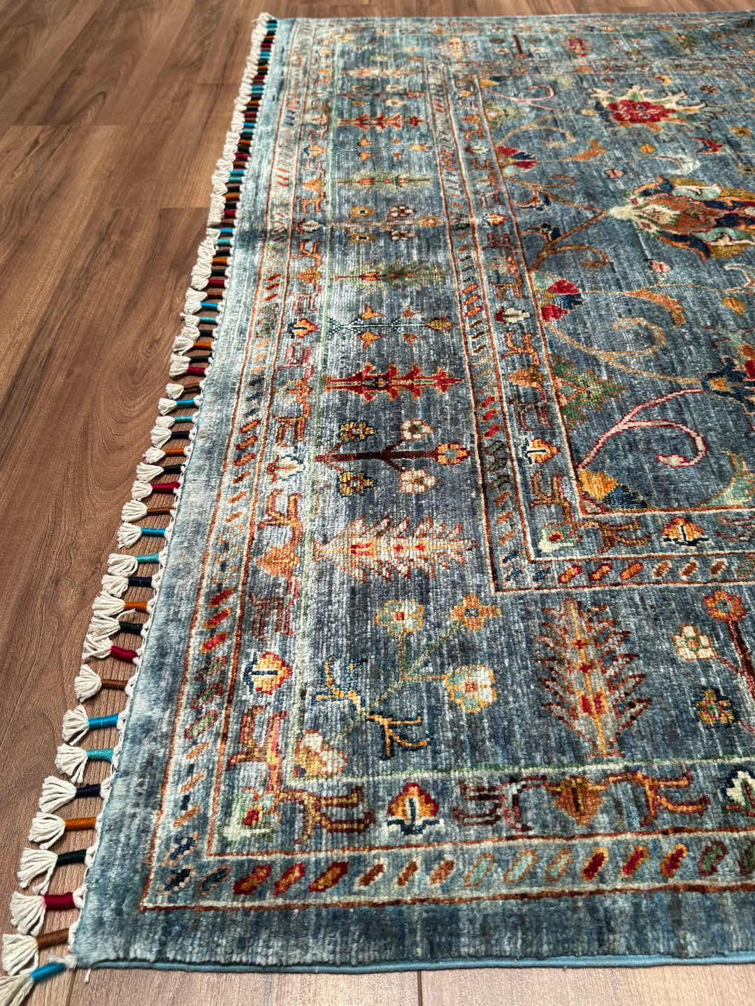 سجادة سلطاني بينبيرجيسي الأصلية المصنوعة يدويًا من الصوف المصبوغ باللون الأزرق 171 × 273 سم، 4.67 متر مربع - 6 × 8 قدم 