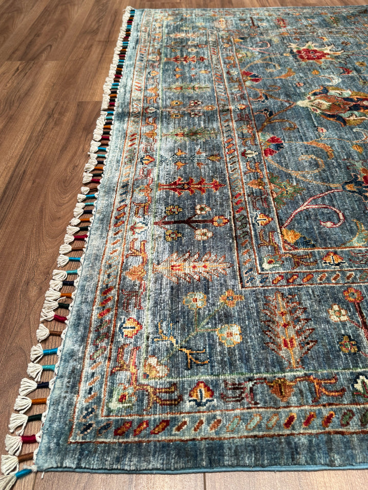 سجادة سلطاني بينبيرجيسي الأصلية المصنوعة يدويًا من الصوف المصبوغ باللون الأزرق 171 × 273 سم، 4.67 متر مربع - 6 × 8 قدم 