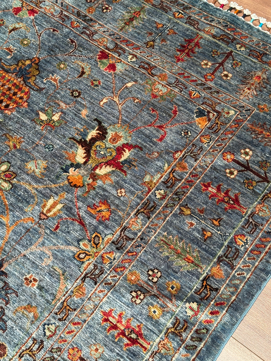 سجادة سلطاني بينبيرجيسي الأصلية المصنوعة يدويًا من الصوف المصبوغ باللون الأزرق 171 × 273 سم، 4.67 متر مربع - 6 × 8 قدم 