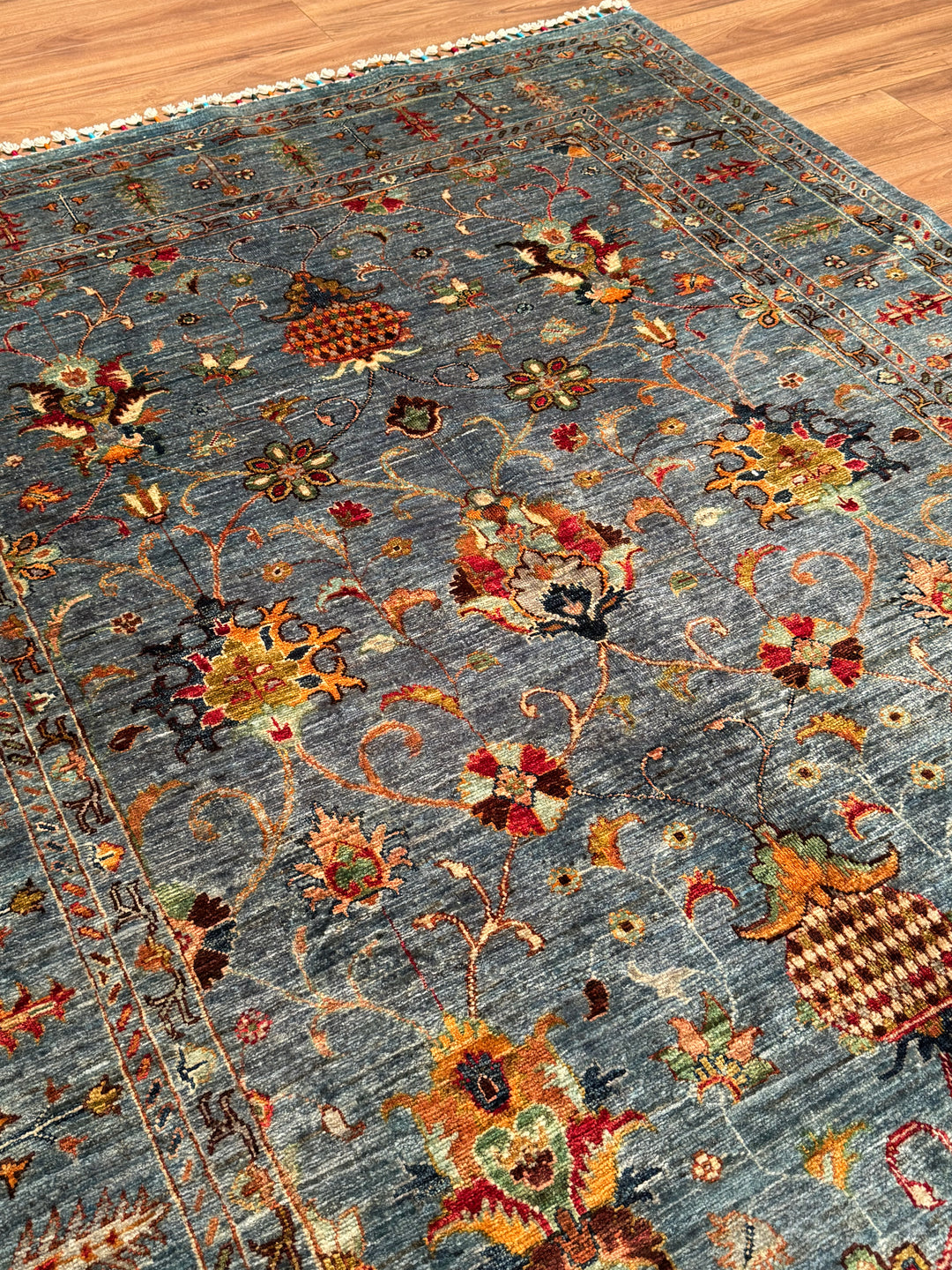 سجادة سلطاني بينبيرجيسي الأصلية المصنوعة يدويًا من الصوف المصبوغ باللون الأزرق 171 × 273 سم، 4.67 متر مربع - 6 × 8 قدم 