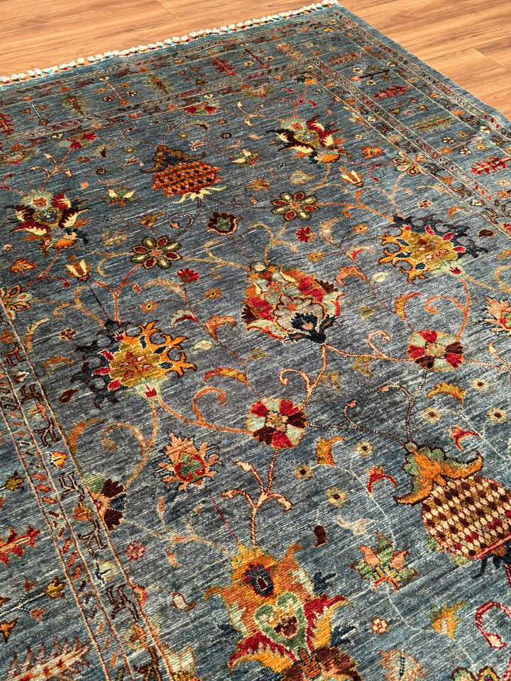 سجادة سلطاني بينبيرجيسي الأصلية المصنوعة يدويًا من الصوف المصبوغ باللون الأزرق 171 × 273 سم، 4.67 متر مربع - 6 × 8 قدم 