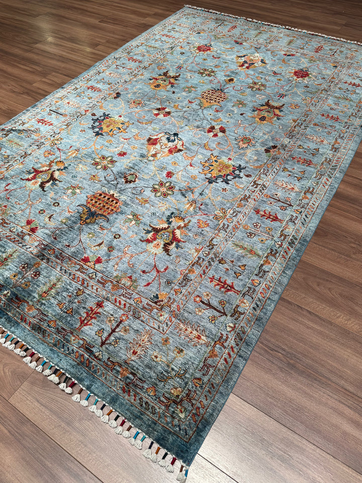 سجادة سلطاني بينبيرجيسي الأصلية المصنوعة يدويًا من الصوف المصبوغ باللون الأزرق 171 × 273 سم، 4.67 متر مربع - 6 × 8 قدم 