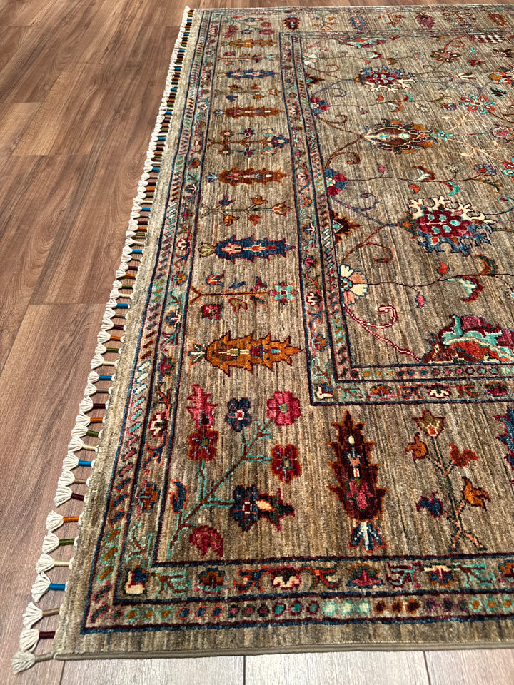 سجادة سلطاني بينبيرجيسي الأصلية المصنوعة يدويًا من الصوف بلون البيج المصبوغ بالجذور 205 × 289، 5.92 متر مربع - 7 × 10 قدم 