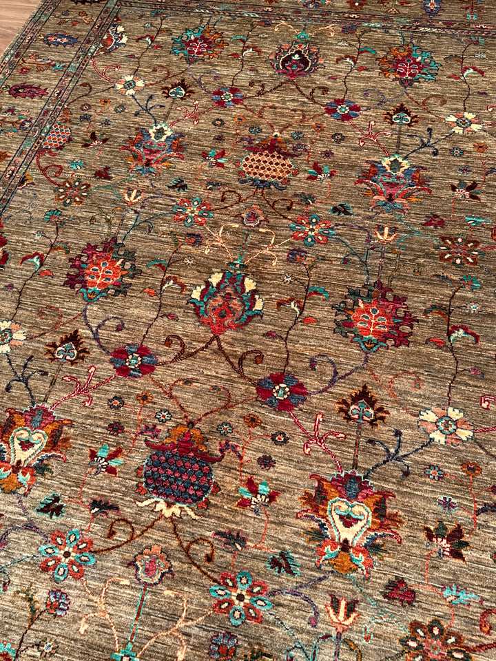 سجادة سلطاني بينبيرجيسي الأصلية المصنوعة يدويًا من الصوف بلون البيج المصبوغ بالجذور 205 × 289، 5.92 متر مربع - 7 × 10 قدم 