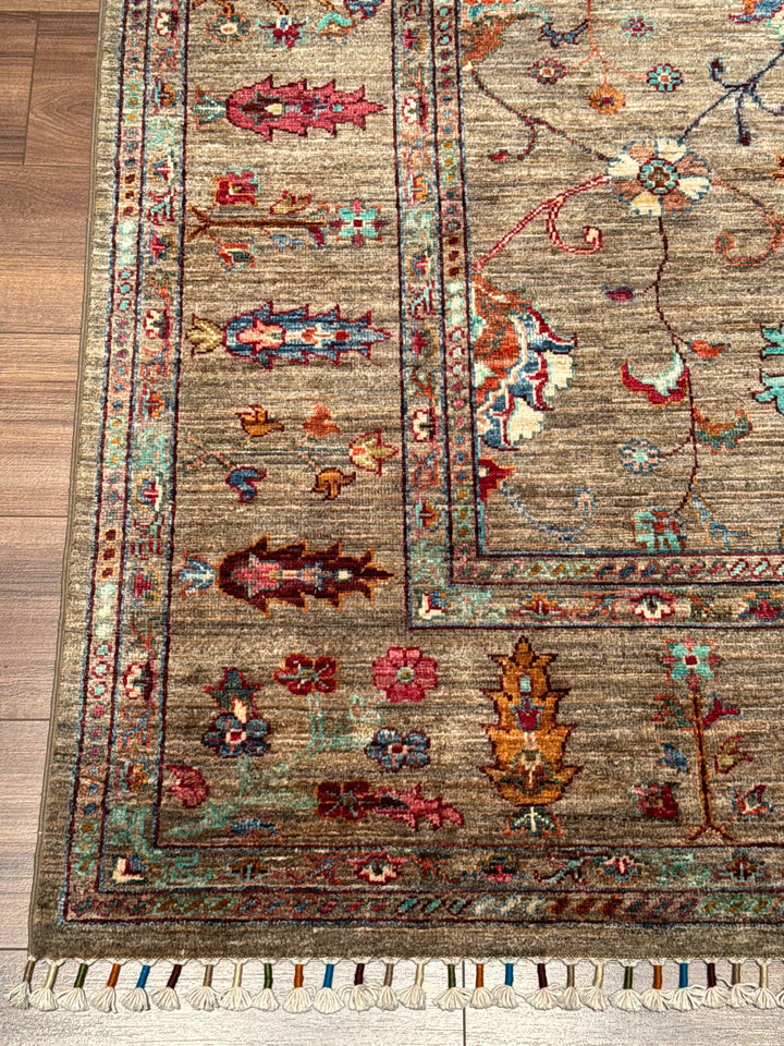 سجادة سلطاني بينبيرجيسي الأصلية المصنوعة يدويًا من الصوف بلون البيج المصبوغ بالجذور 205 × 289، 5.92 متر مربع - 7 × 10 قدم 