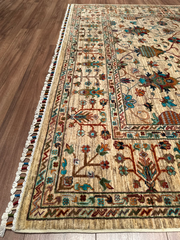 Sultani Binbirgece Orijinal El Dokuması Bej Kök Boya Yün Halı 207x288 5.96 Metrekare - 7x10 ft