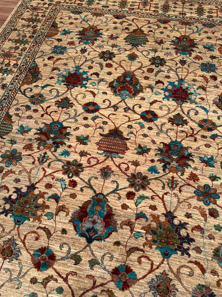 Sultani Binbirgece Orijinal El Dokuması Bej Kök Boya Yün Halı 207x288 5.96 Metrekare - 7x10 ft