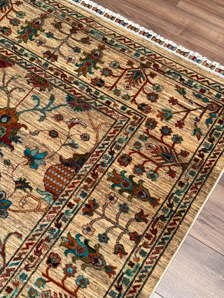 Sultani Binbirgece Orijinal El Dokuması Bej Kök Boya Yün Halı 207x288 5.96 Metrekare - 7x10 ft