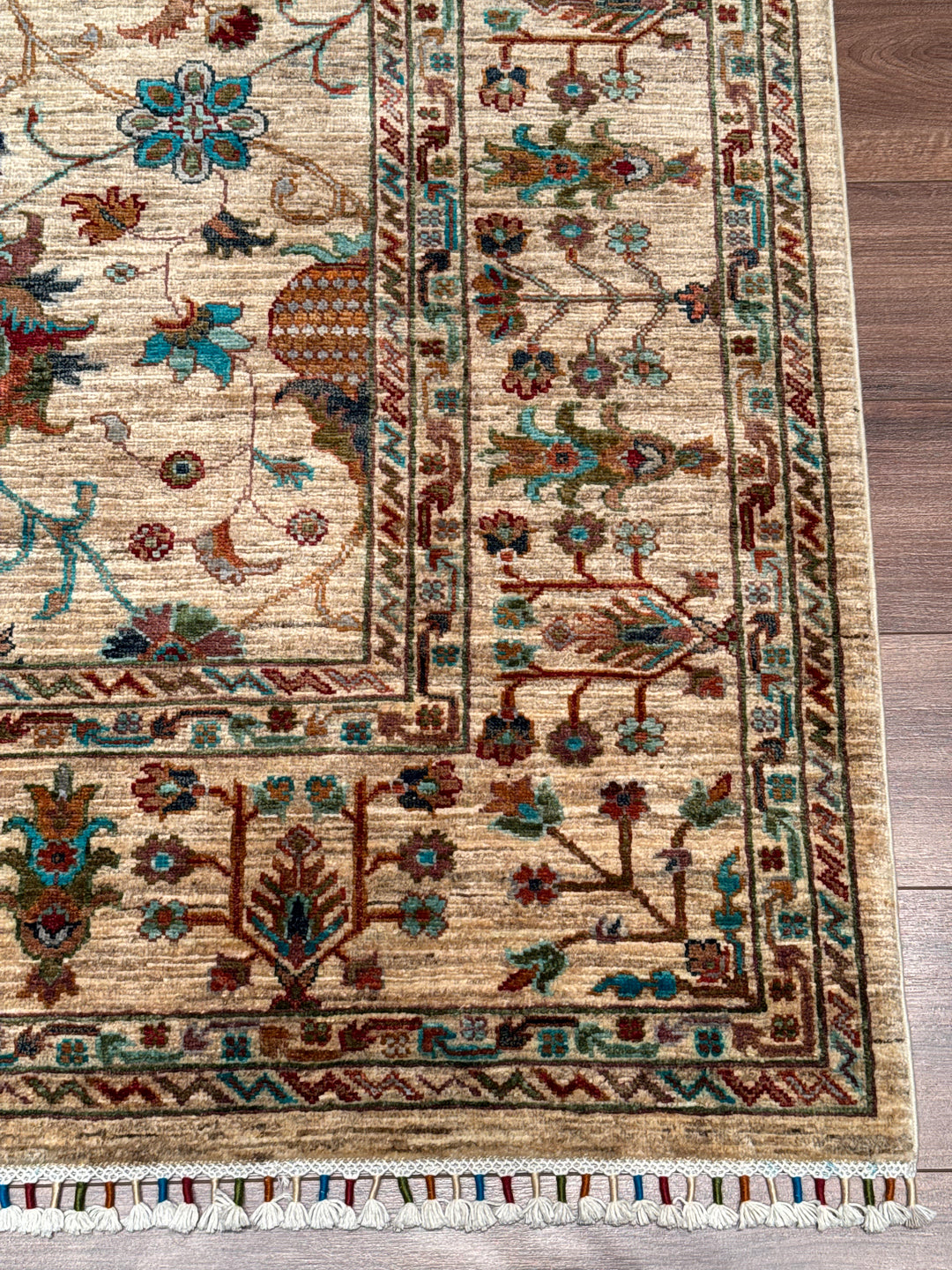 Sultani Binbirgece Orijinal El Dokuması Bej Kök Boya Yün Halı 207x288 5.96 Metrekare - 7x10 ft