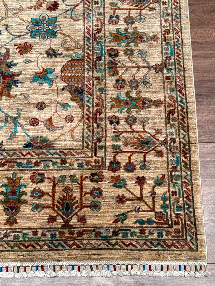 Sultani Binbirgece Orijinal El Dokuması Bej Kök Boya Yün Halı 207x288 5.96 Metrekare - 7x10 ft