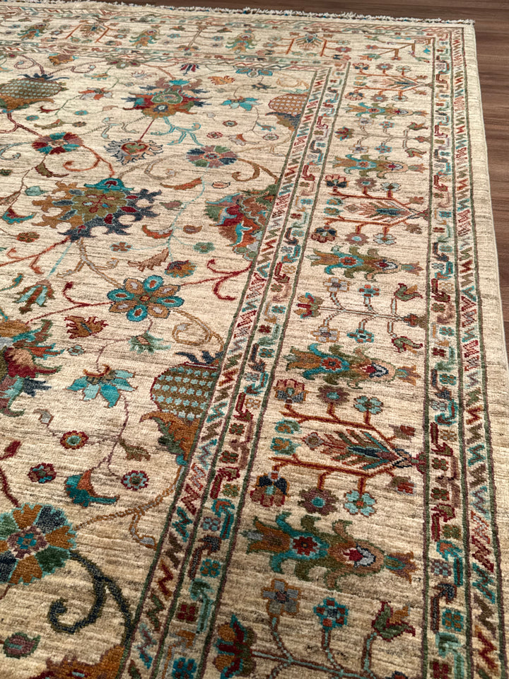 Sultani Binbirgece Orijinal El Dokuması Bej Kök Boya Yün Halı 207x288 5.96 Metrekare - 7x10 ft