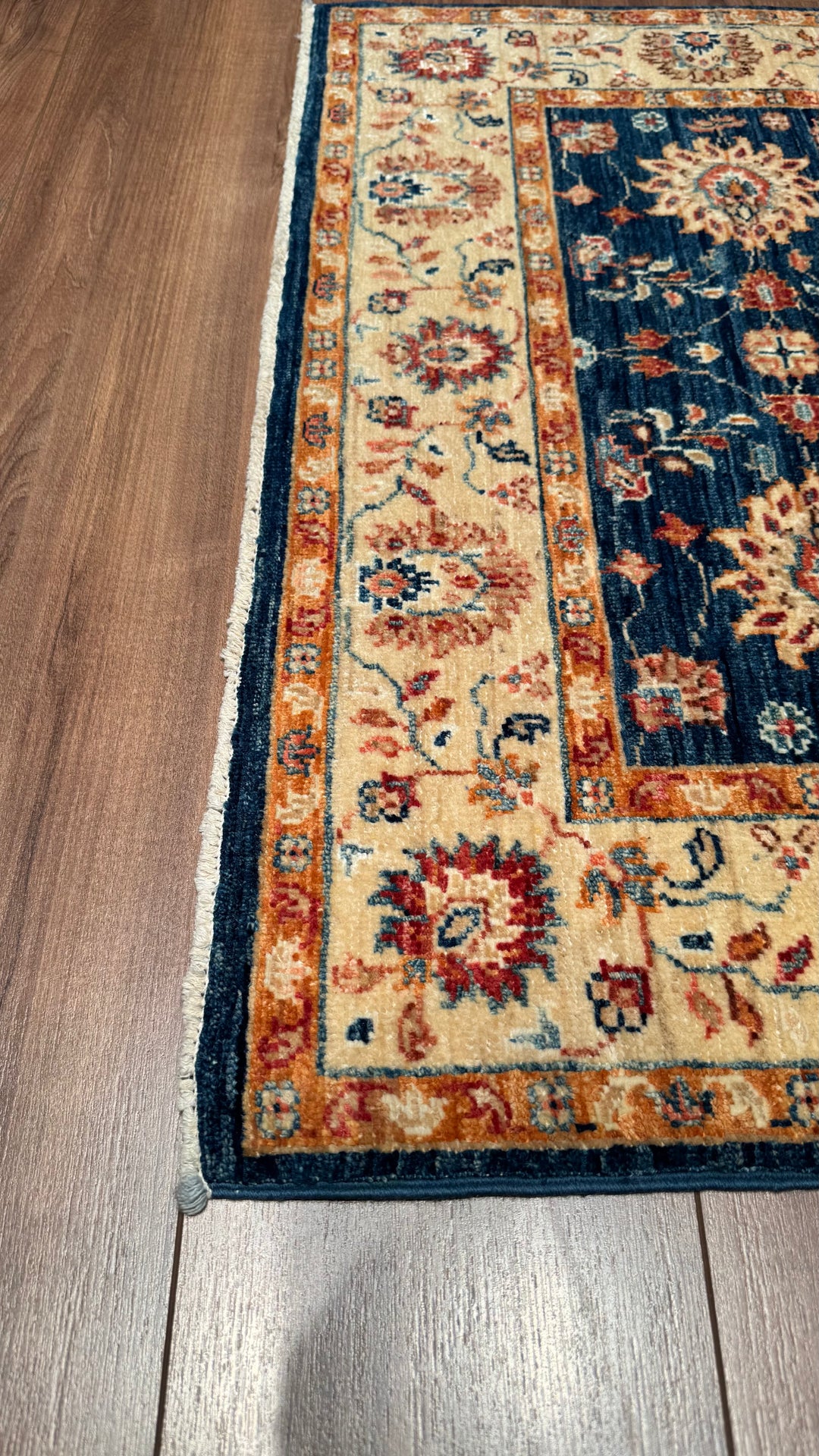 Uşak Original Hand Woven Cream Blue Vegetable Dyed Wool Carpet 0.92x148 1.36 Square Meters - 3x5 ft