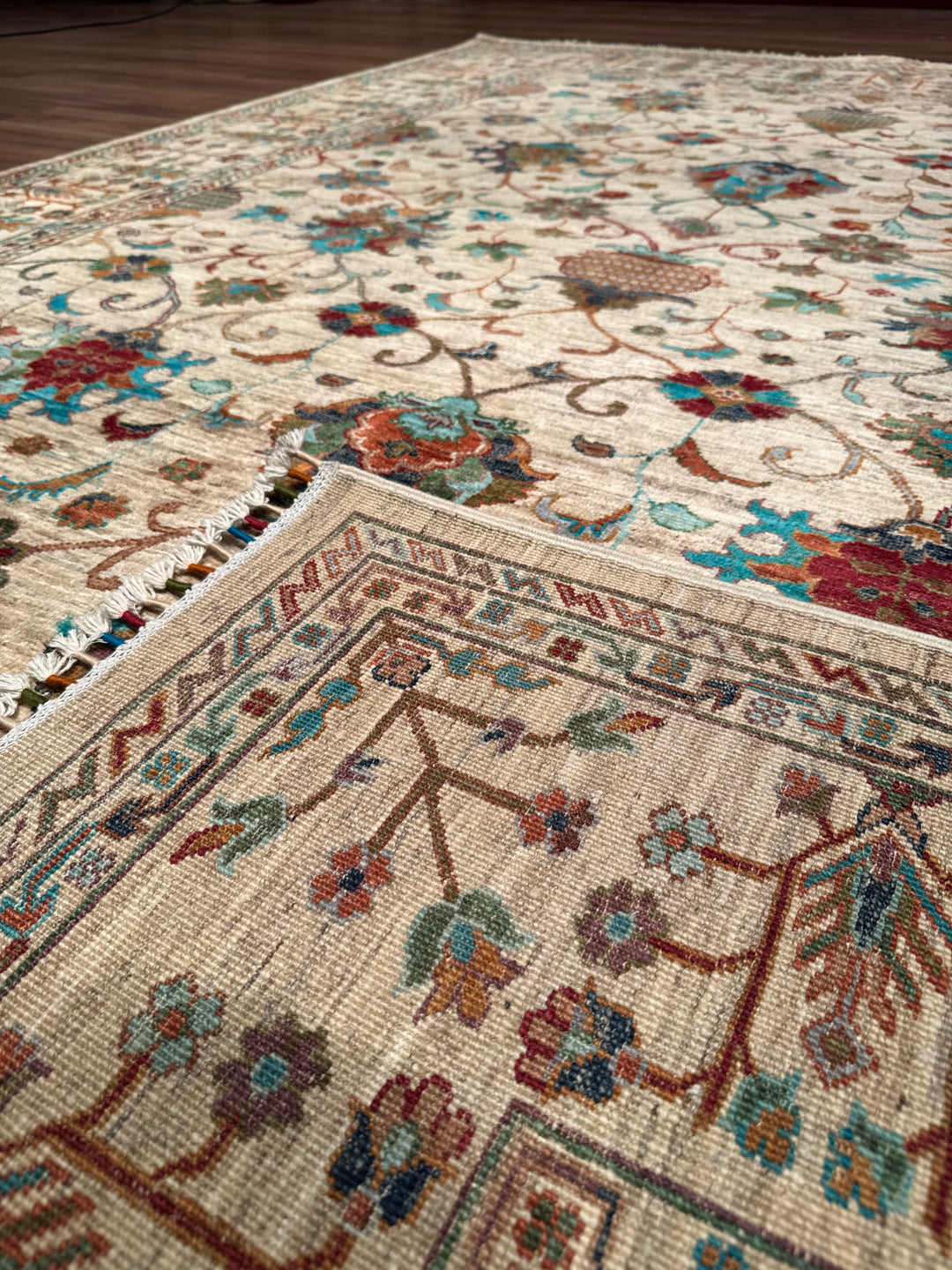 Sultani Binbirgece Orijinal El Dokuması Bej Kök Boya Yün Halı 207x288 5.96 Metrekare - 7x10 ft