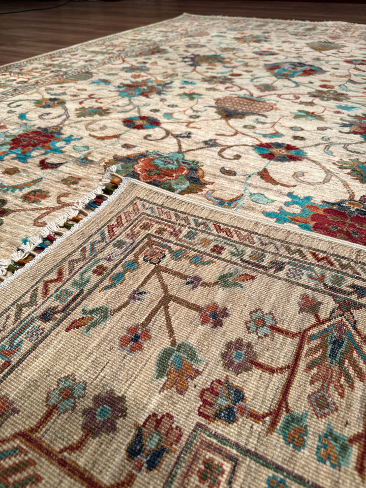 Sultani Binbirgece Orijinal El Dokuması Bej Kök Boya Yün Halı 207x288 5.96 Metrekare - 7x10 ft