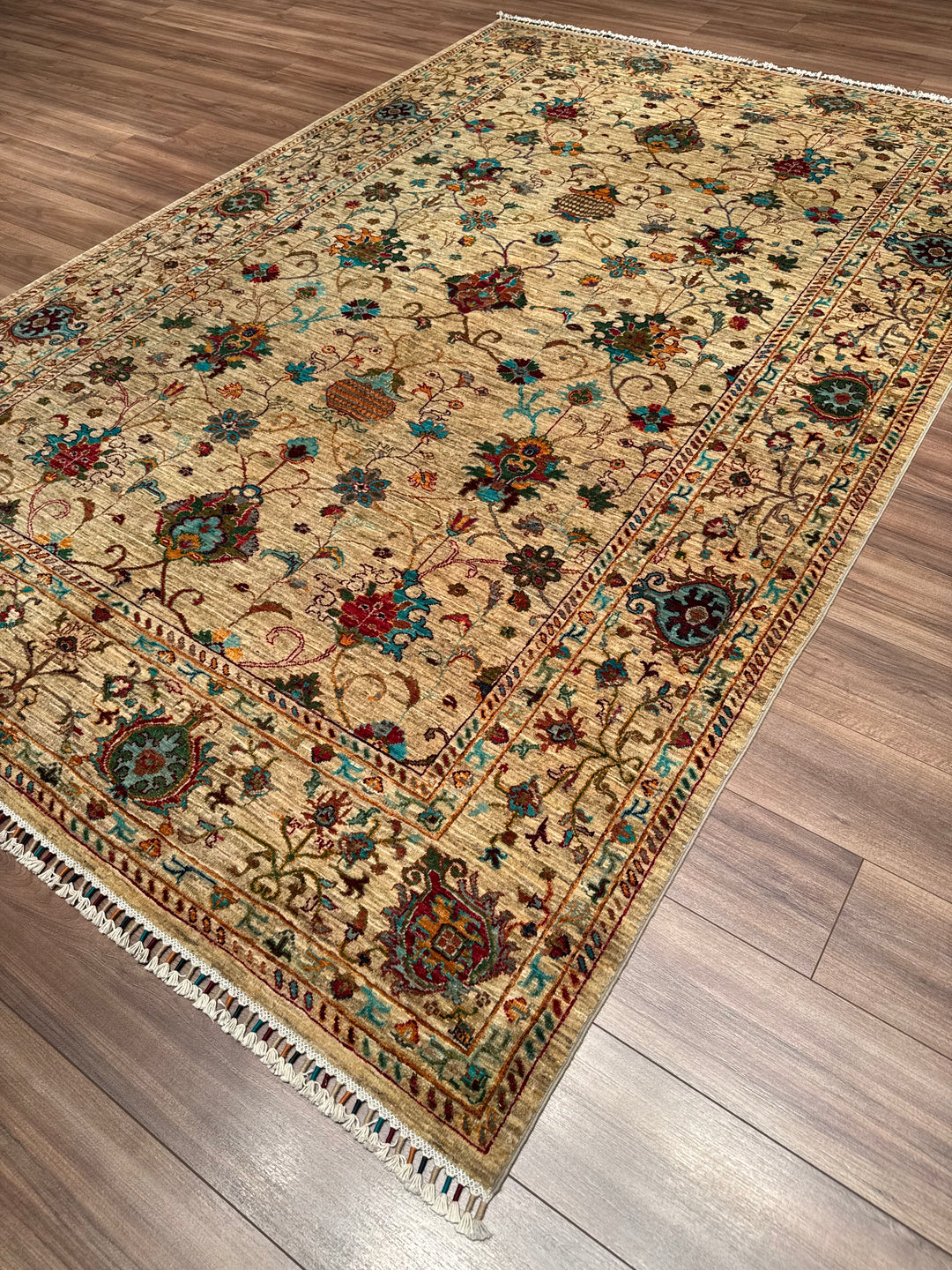 سجادة سلطاني بينبيرجيسي الأصلية المصنوعة يدويًا من الصوف بلون البيج المصبوغ بالجذور 203 × 309، 6.27 متر مربع - 7 × 10 قدم 