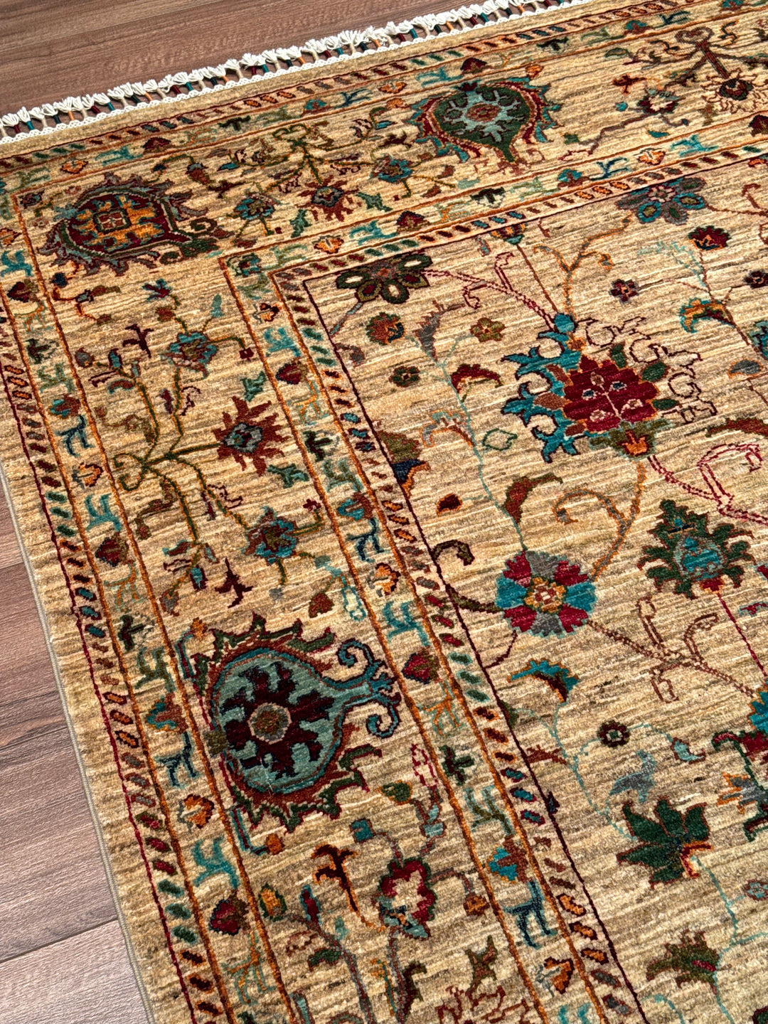 سجادة سلطاني بينبيرجيسي الأصلية المصنوعة يدويًا من الصوف بلون البيج المصبوغ بالجذور 203 × 309، 6.27 متر مربع - 7 × 10 قدم 